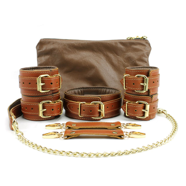 Finn - Mocha Padded Leather Restraint Collection - Dark Desires Boutique