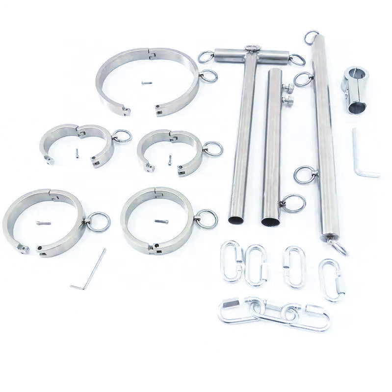 Steel Bar and Stainless Cuffs Set - Dark Desires Boutique