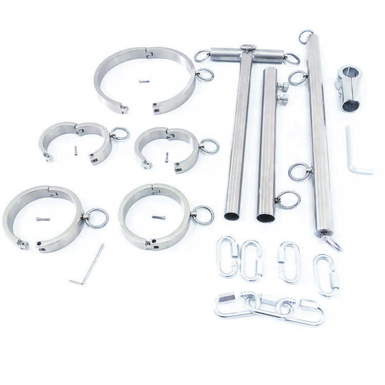 Steel Bar and Stainless Cuffs Set - Dark Desires Boutique