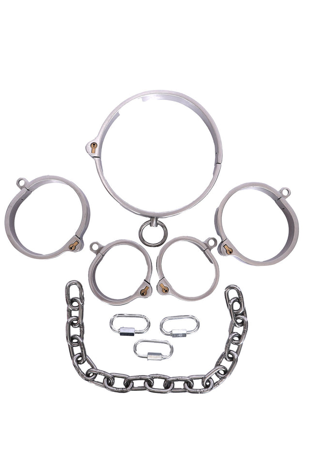 Stainless Steel BDSM Cuff and Collar Set - Dark Desires Boutique