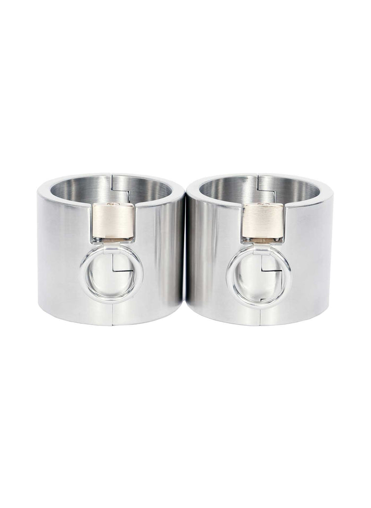 6cm Stainless steel bondage cuffs and collar collection - Dark Desires Boutique