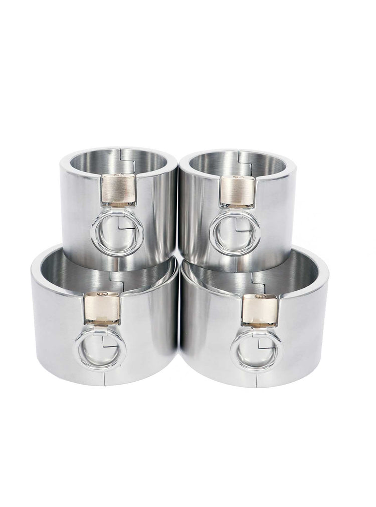 6cm Stainless steel bondage cuffs and collar collection - Dark Desires Boutique